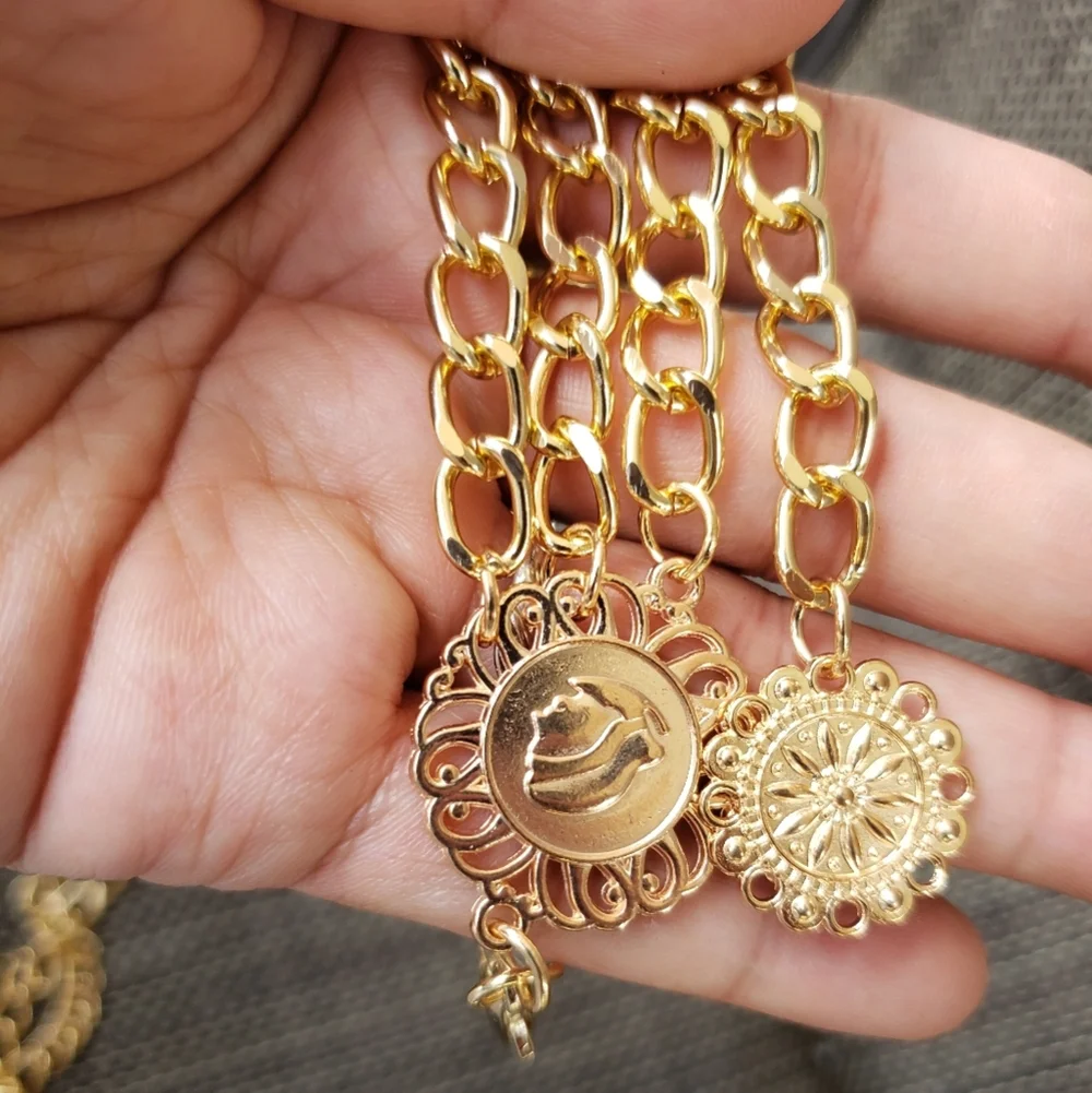 Multilayer Waistchain Sunflower Pendant  Silver/Gold